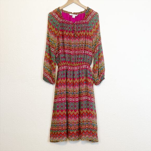 Diane Von Furstenberg Silk Peasant Parry Printed Blouson Dress Pink 8 - Picture 2 of 12